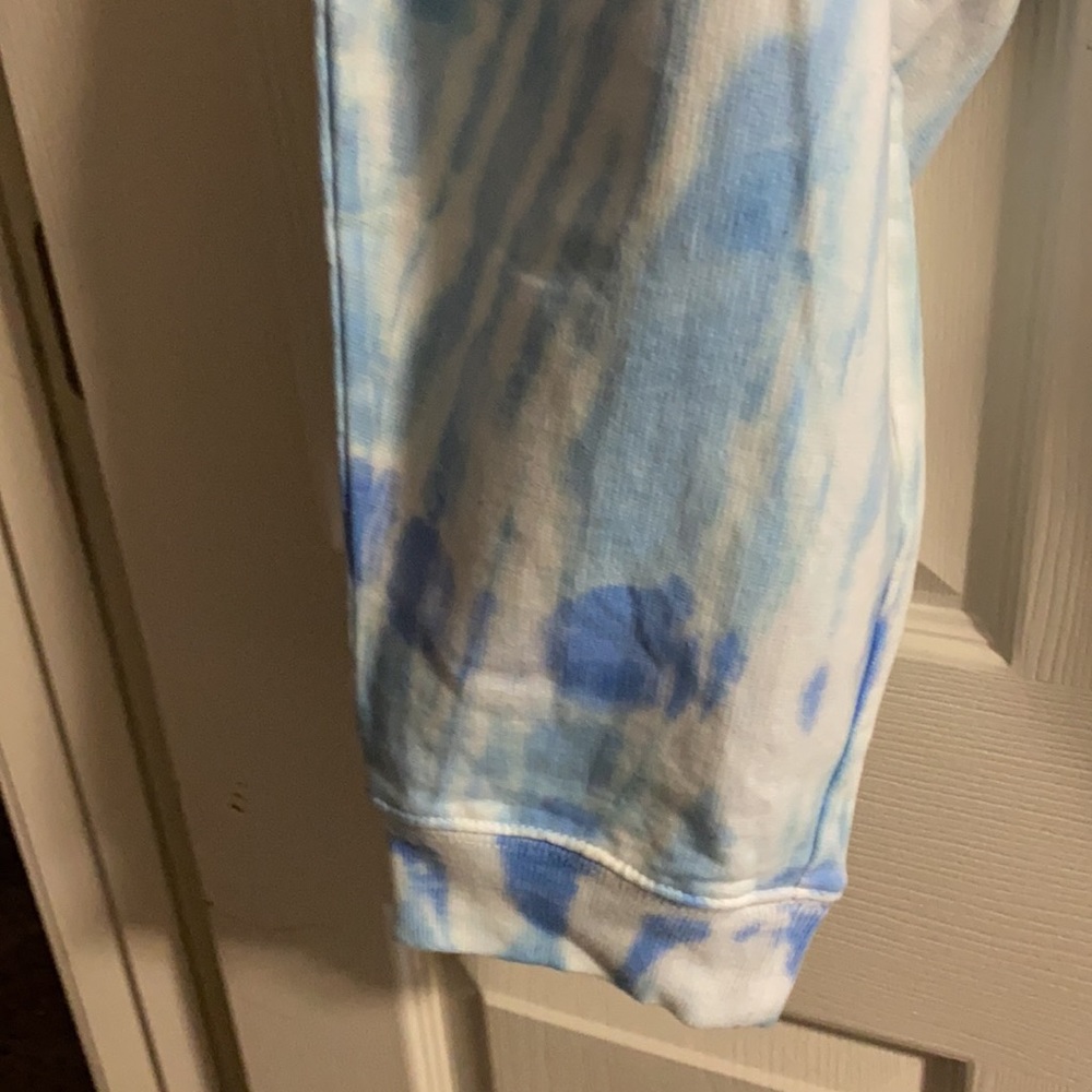 J. Crew Blue & White Tie-Dye Track Pants with Pink Drawstring - Picture 4 of 11